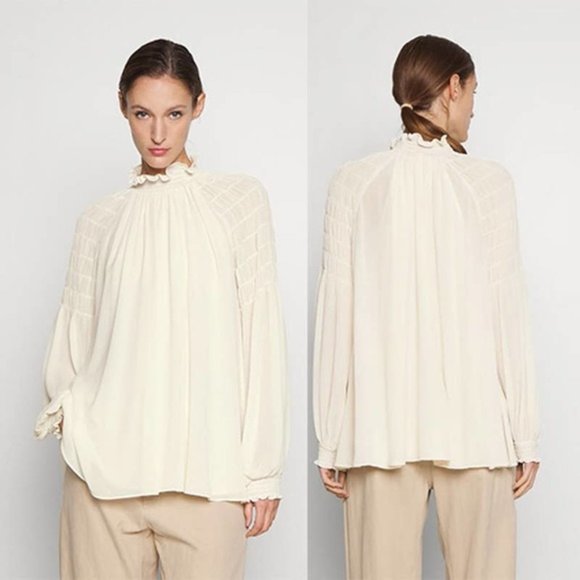 See by Chloe Tops - See by Chloe Georgette Ruffled Neck Blouse Women's Soft Ivory Size: Small NWT